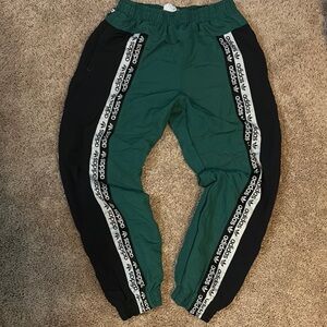 Adidas Men’s Green and Black Joggers with Logo Stripes